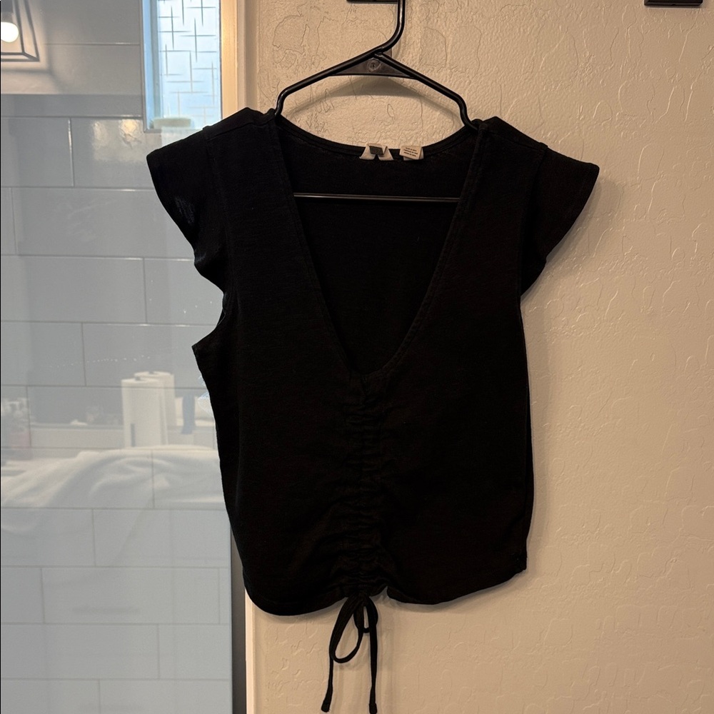Roxy Black V-Neck Ruched Blouse